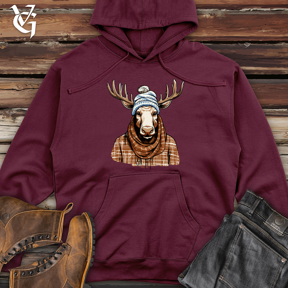 Viking Goods Moose Cozy Antler Beanie Comfort Midweight Hooded Sweatshirt Maroon / L