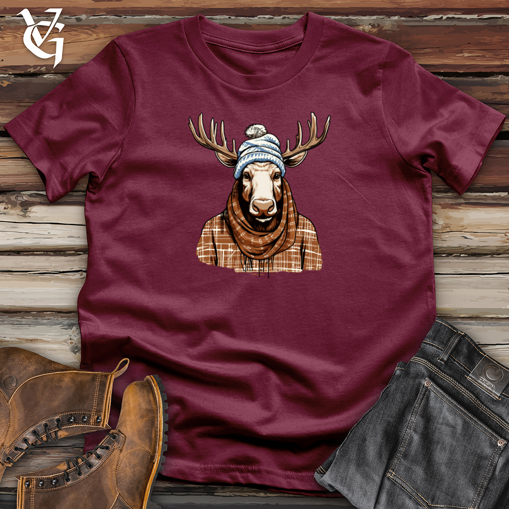 Viking Goods Moose Cozy Antler Beanie Comfort Softstyle Tee Maroon / L
