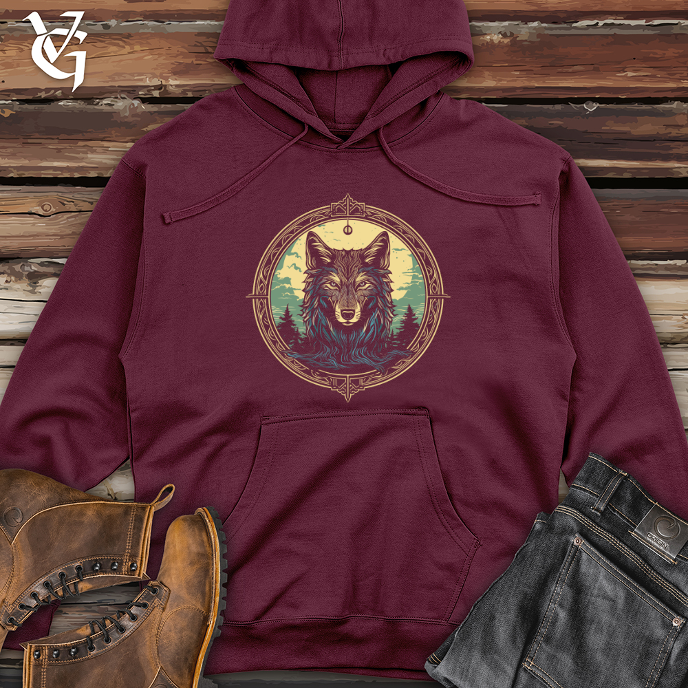 Viking Goods Mystic Wolf Compass Midweight Hooded Sweatshirt Maroon / L