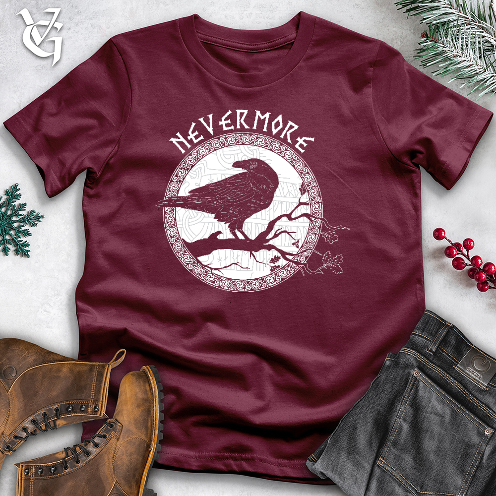 Viking Goods Nevermore White Winter Raven Cotton Tee Maroon / L