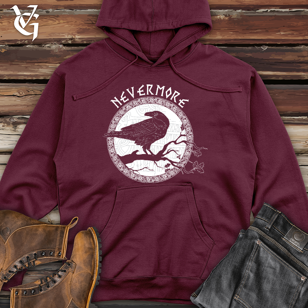 Viking Goods Nevermore White Winter Raven Midweight Hooded Sweatshirt Maroon / L