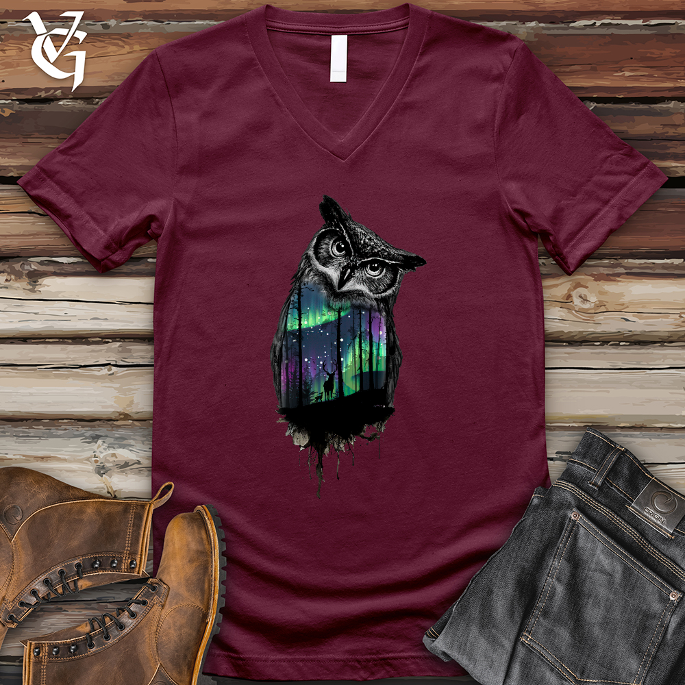 Viking Goods Northern Lights Owl V- Neck Tee Maroon / L