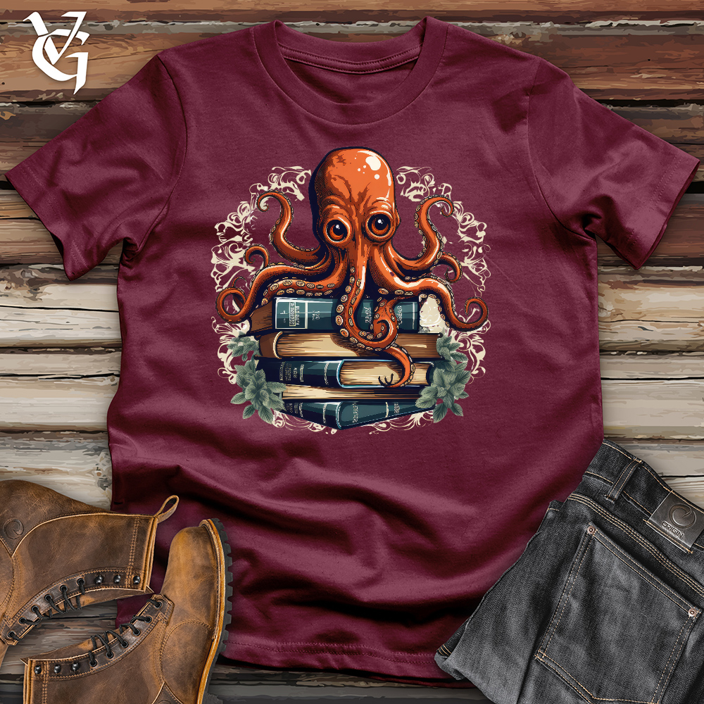 Viking Goods Octopus Book Lover Cotton Tee Maroon / L