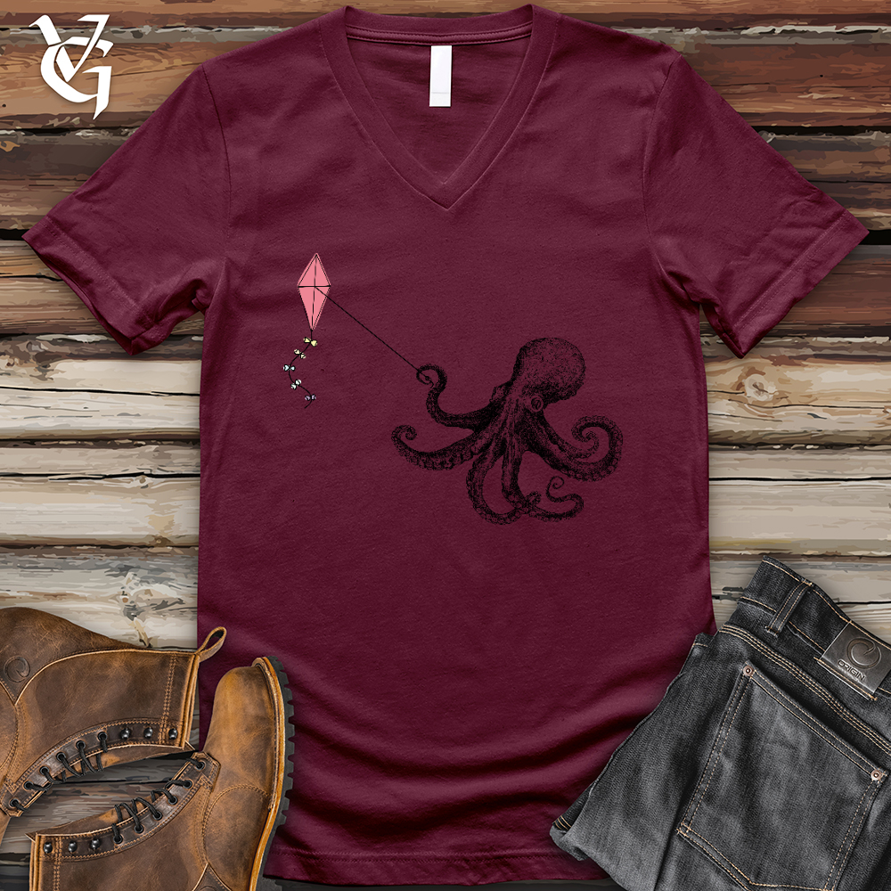Viking Goods Octopus Flying Kyte V-Neck Tee Maroon / L