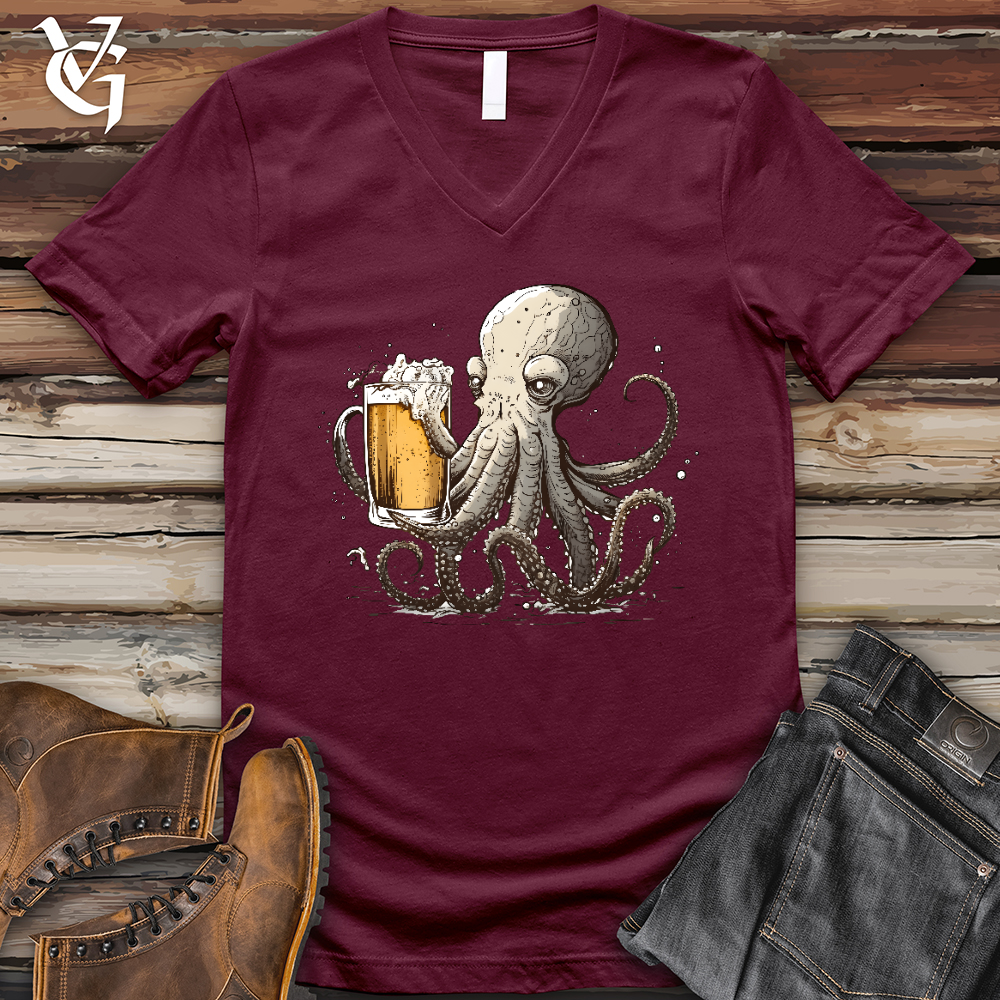 Viking Goods Octopus Happy Hour V- Neck Tee Maroon / L