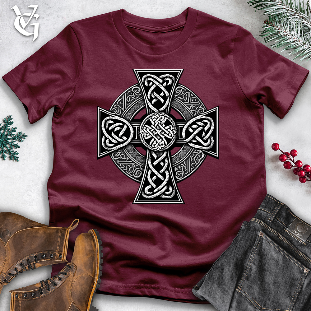 Viking Goods Ornate Celtic Cross Cotton Tee Maroon / L