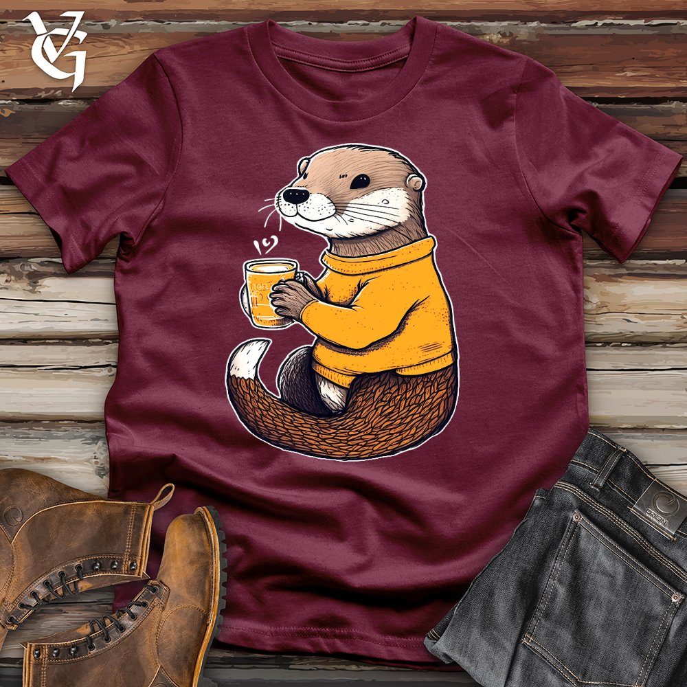 Viking Goods Otter Drinking Coffee Tee Maroon / L