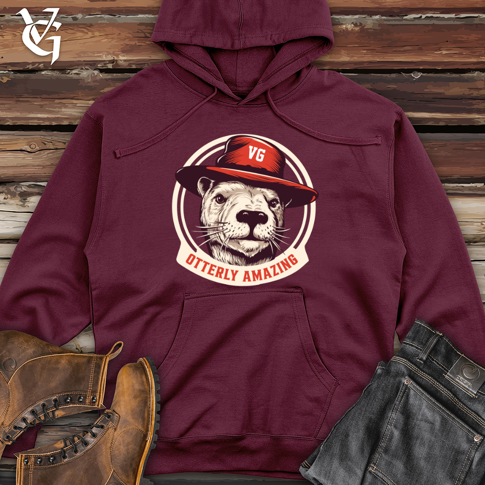 Viking Goods Otter Fedora Flair Midweight Hooded Sweatshirt Maroon / L