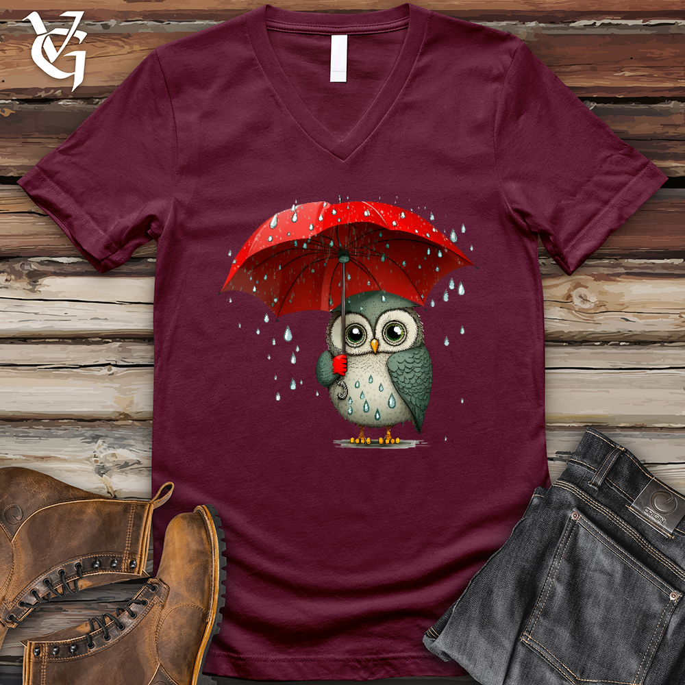 Viking Goods Owl in the Rain V- Neck Tee Maroon / L
