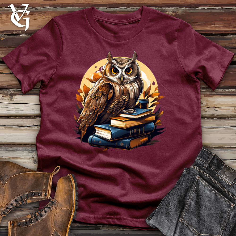 Viking Goods Owl Reading Books Softstyle Tee Maroon / L