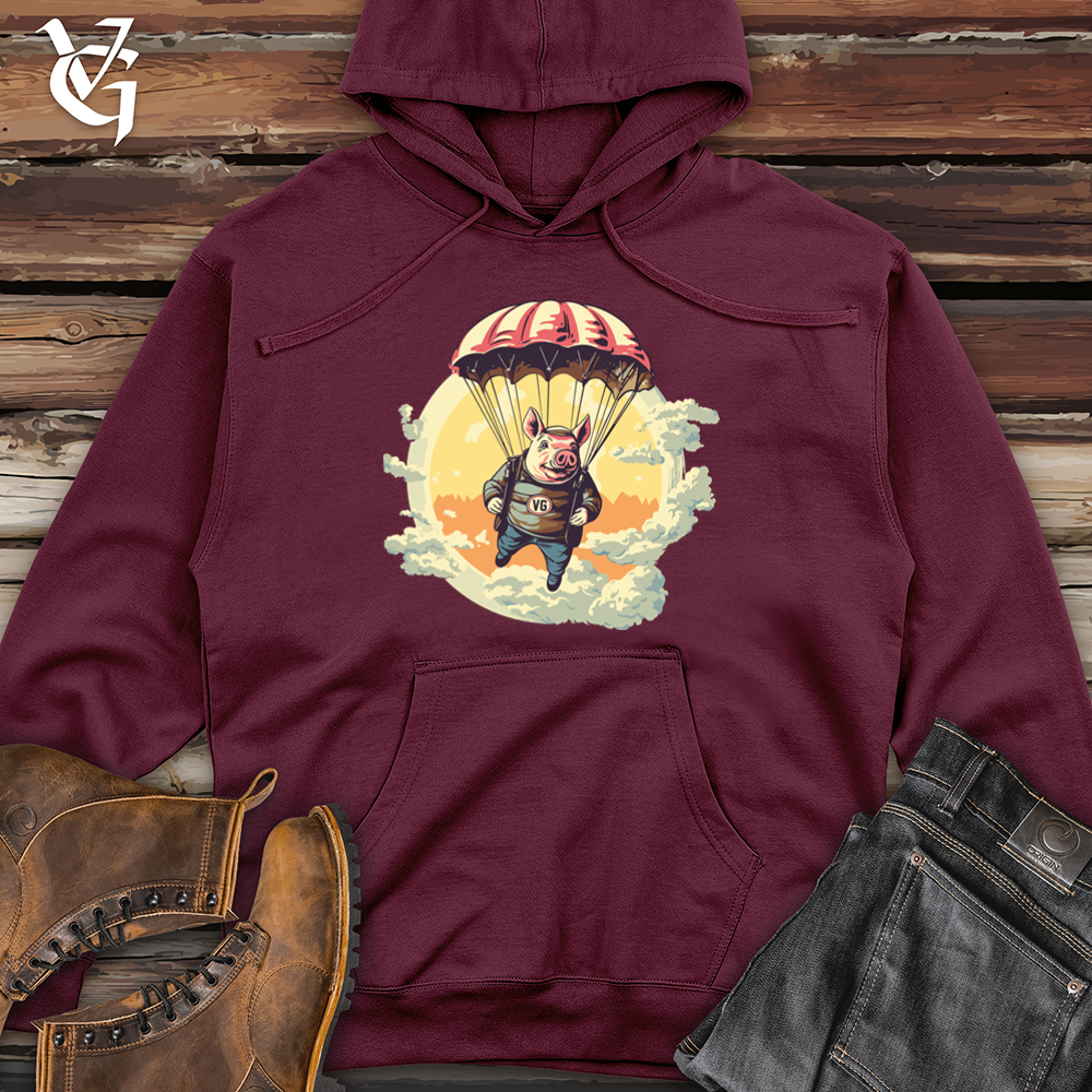 Viking Goods Pig Parachute Skydiving Excursion Midweight Hooded Sweatshirt Maroon / L