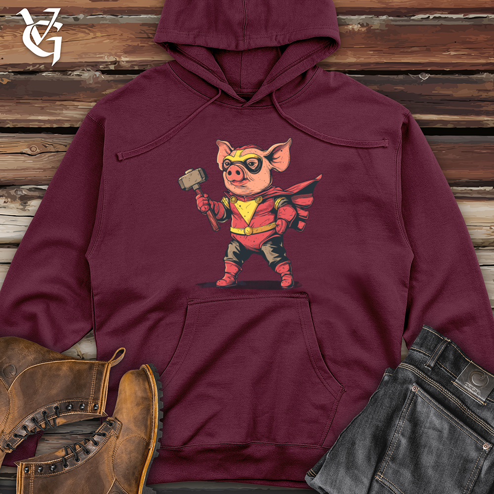 Viking Goods Pig Superhero Hammer Midweight Hooded Sweatshirt Maroon / L