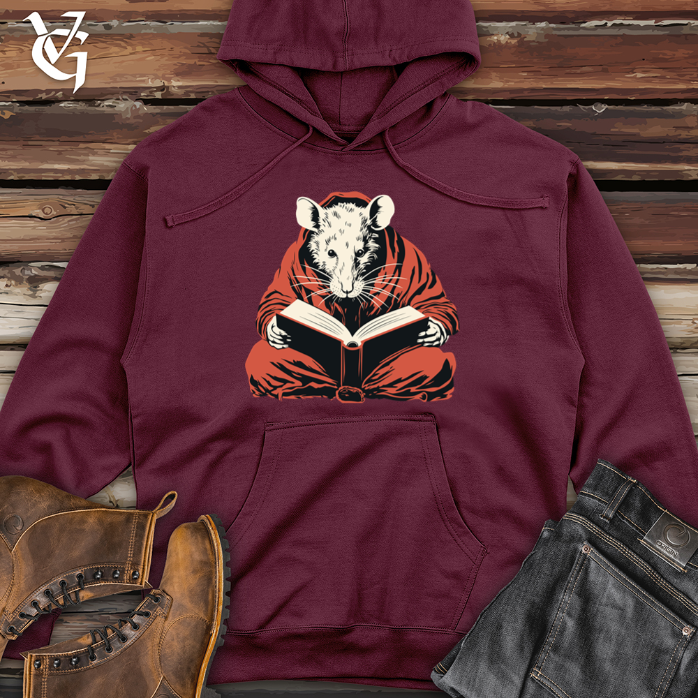 Viking Goods Rat Reading Book Midweight Hooded Sweatshirt Maroon / L