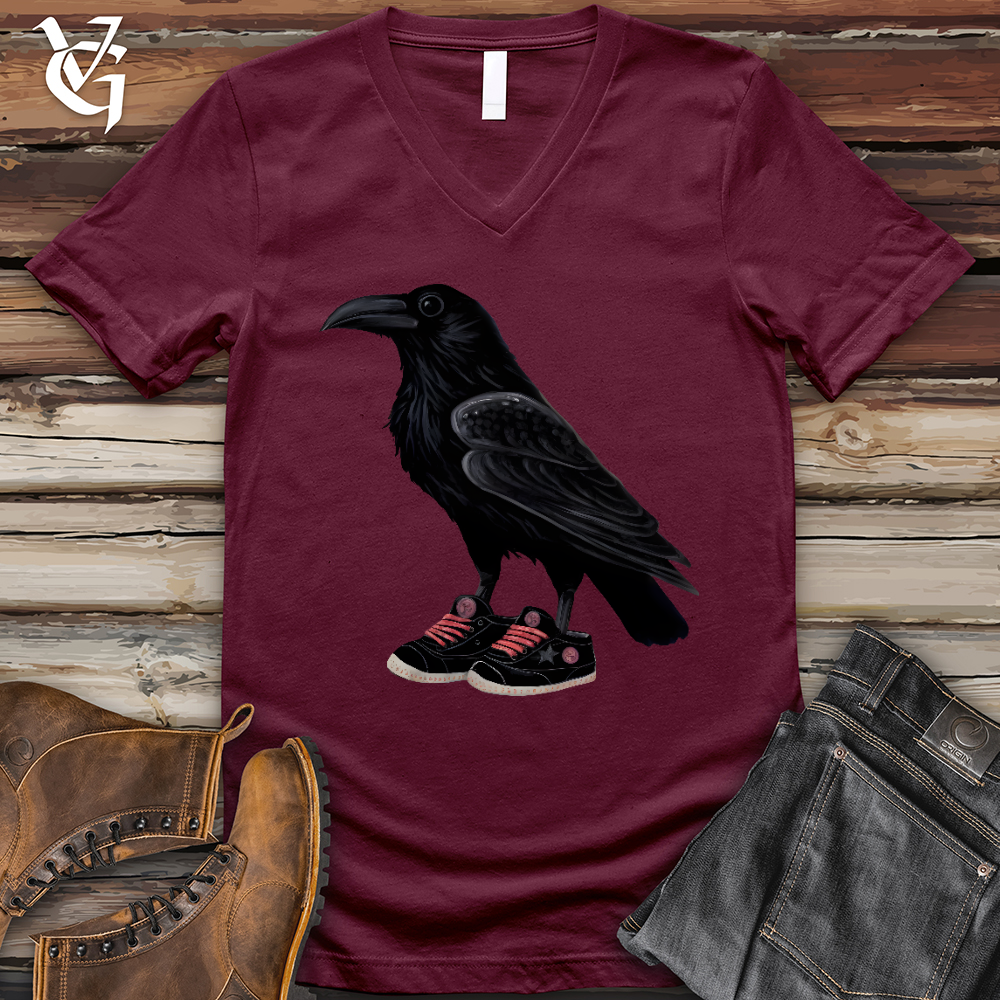 Viking Goods Raven Wearing Sneakers V- Neck Tee Maroon / L