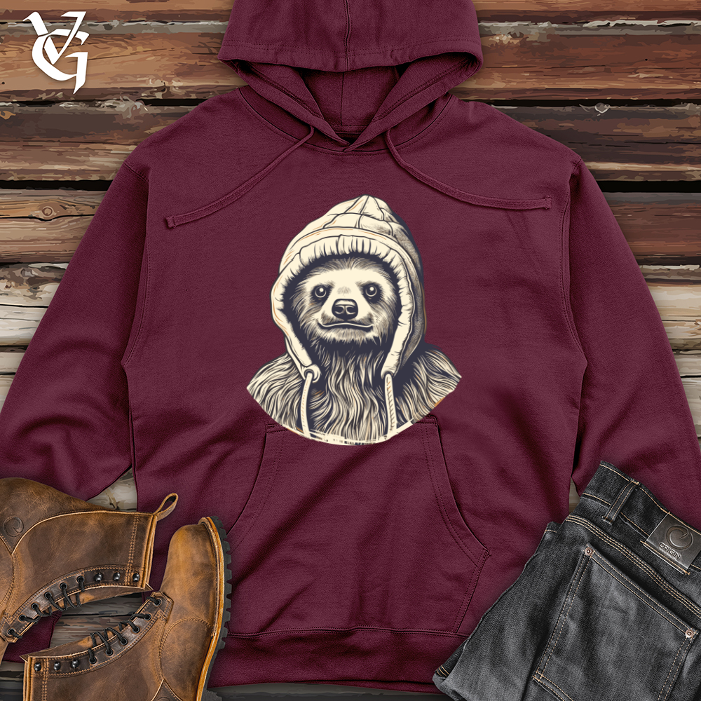 Viking Goods Retro Beanie Sloth Midweight Hooded Sweatshirt Maroon / L