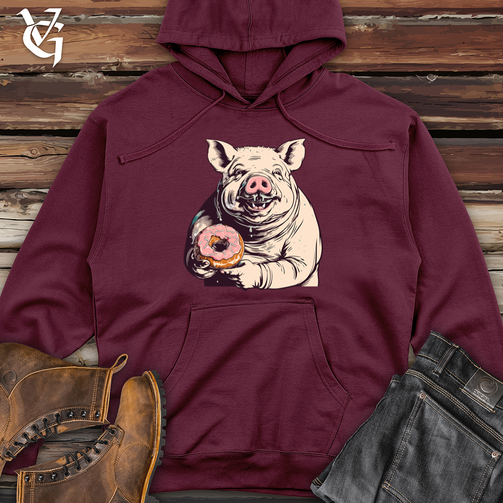 Viking Goods Retro Donut Devouring Pig Midweight Hooded Sweatshirt Maroon / L