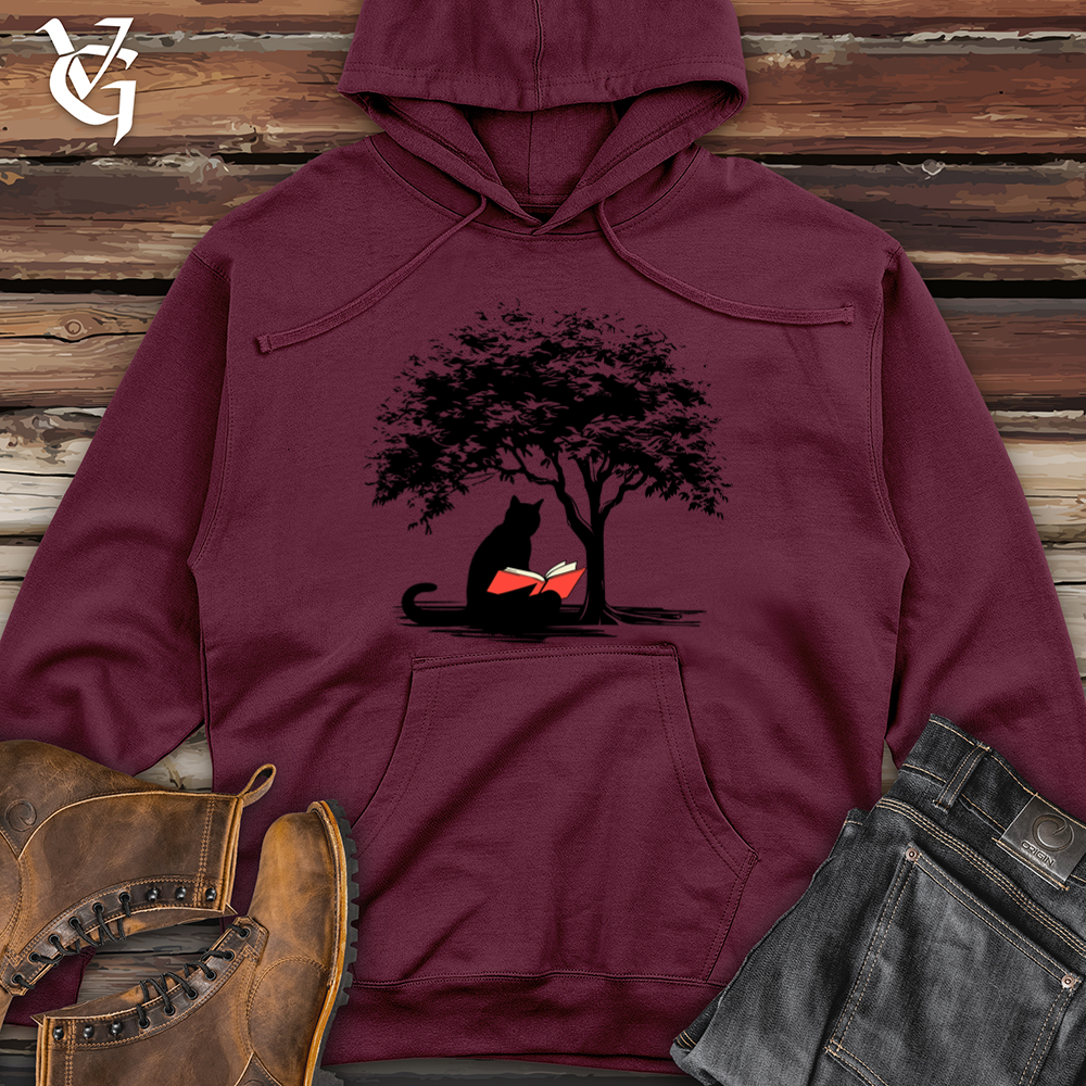 Viking Goods Retro Tree Reading Black Cat Midweight Hooded Sweatshirt Maroon / L