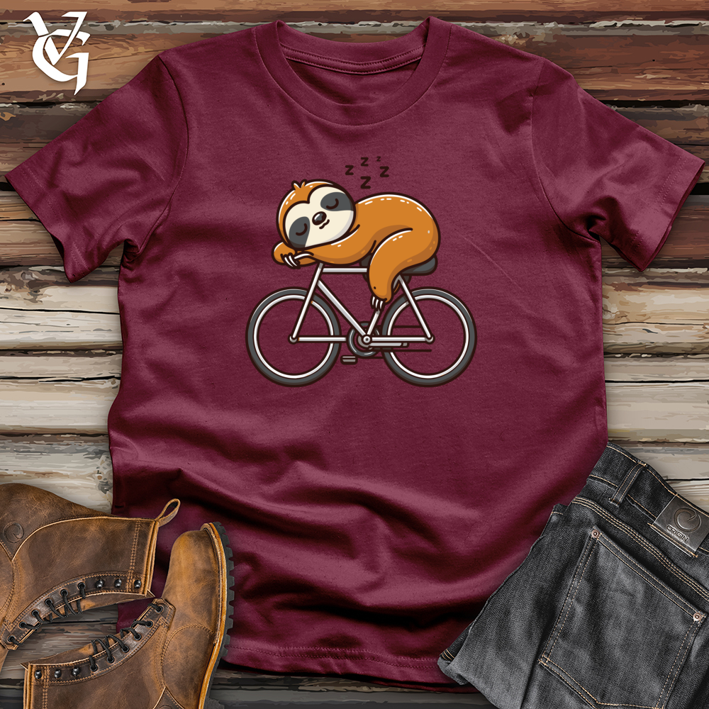 Viking Goods Sleepy Sloth Napping on Bicycle Softstyle Tee Maroon / L