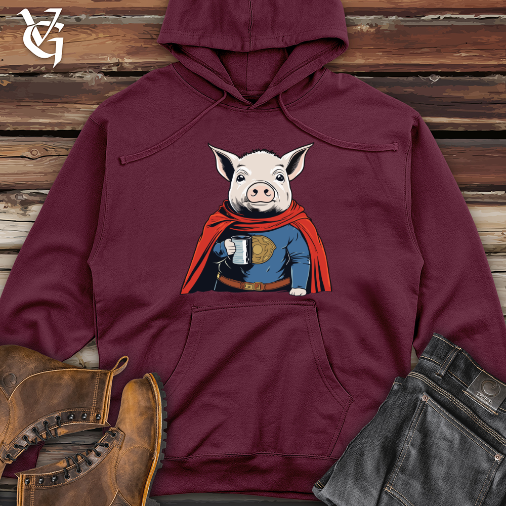 Viking Goods Super Hero Pig Midweight Hooded Sweatshirt Maroon / L