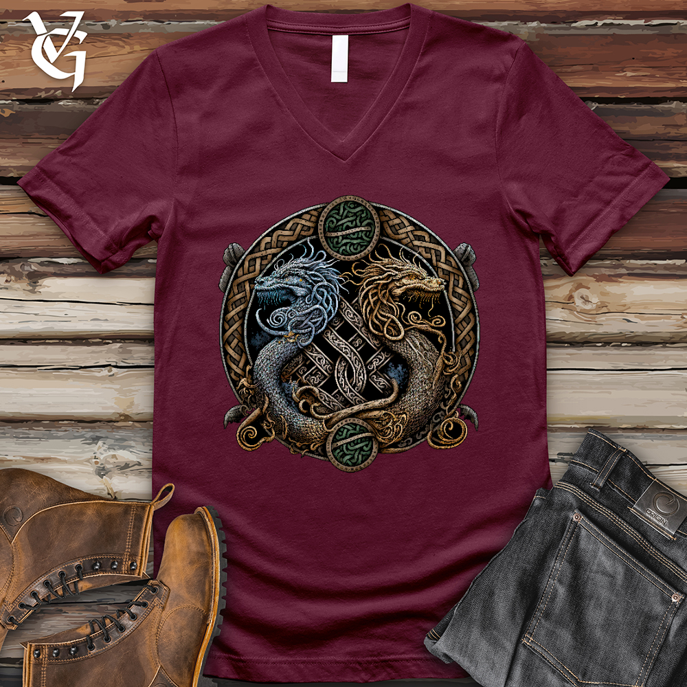 Viking Goods Two Dragons V- Neck Tee Maroon / L