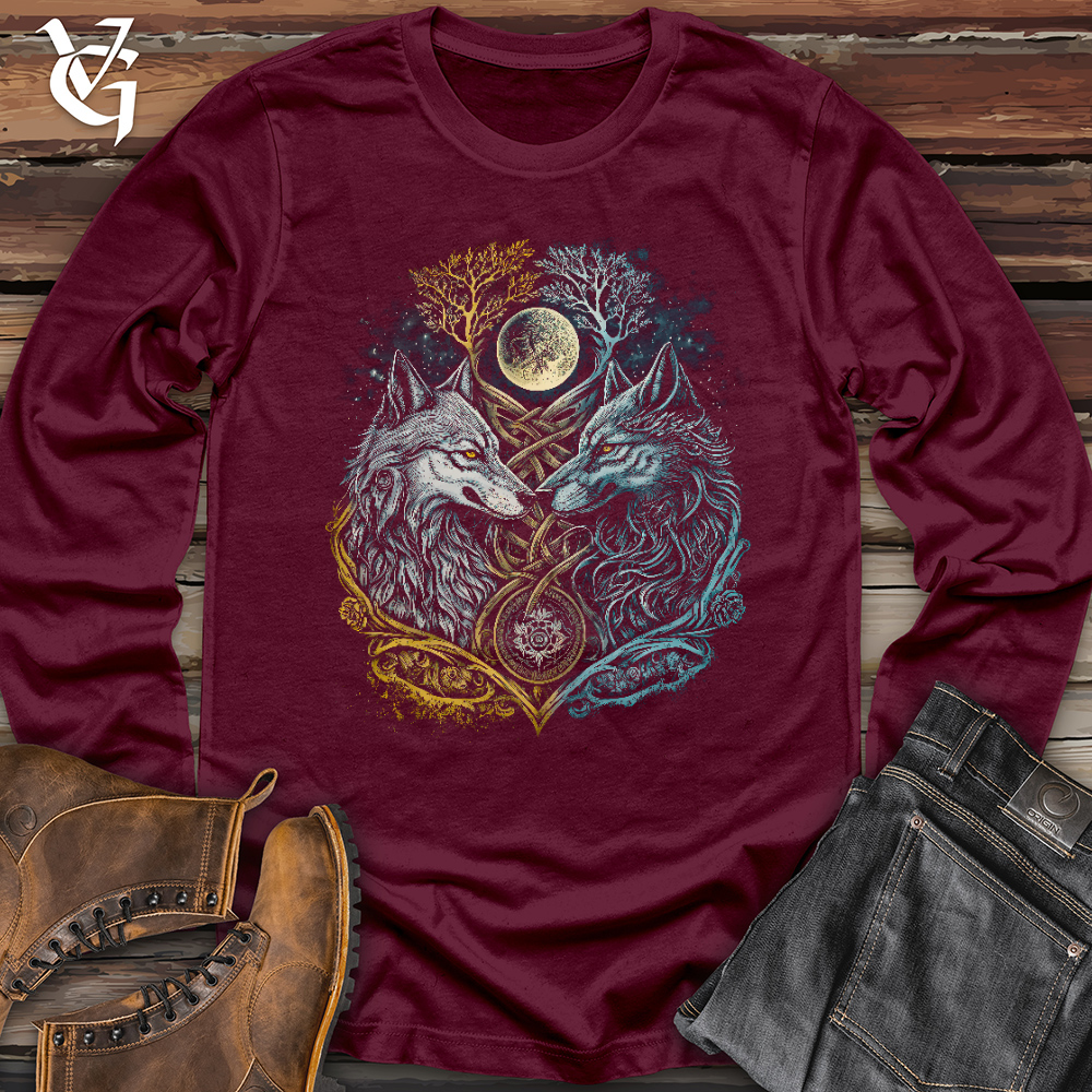 Viking Goods Two Wolf Long Sleeve Maroon / L