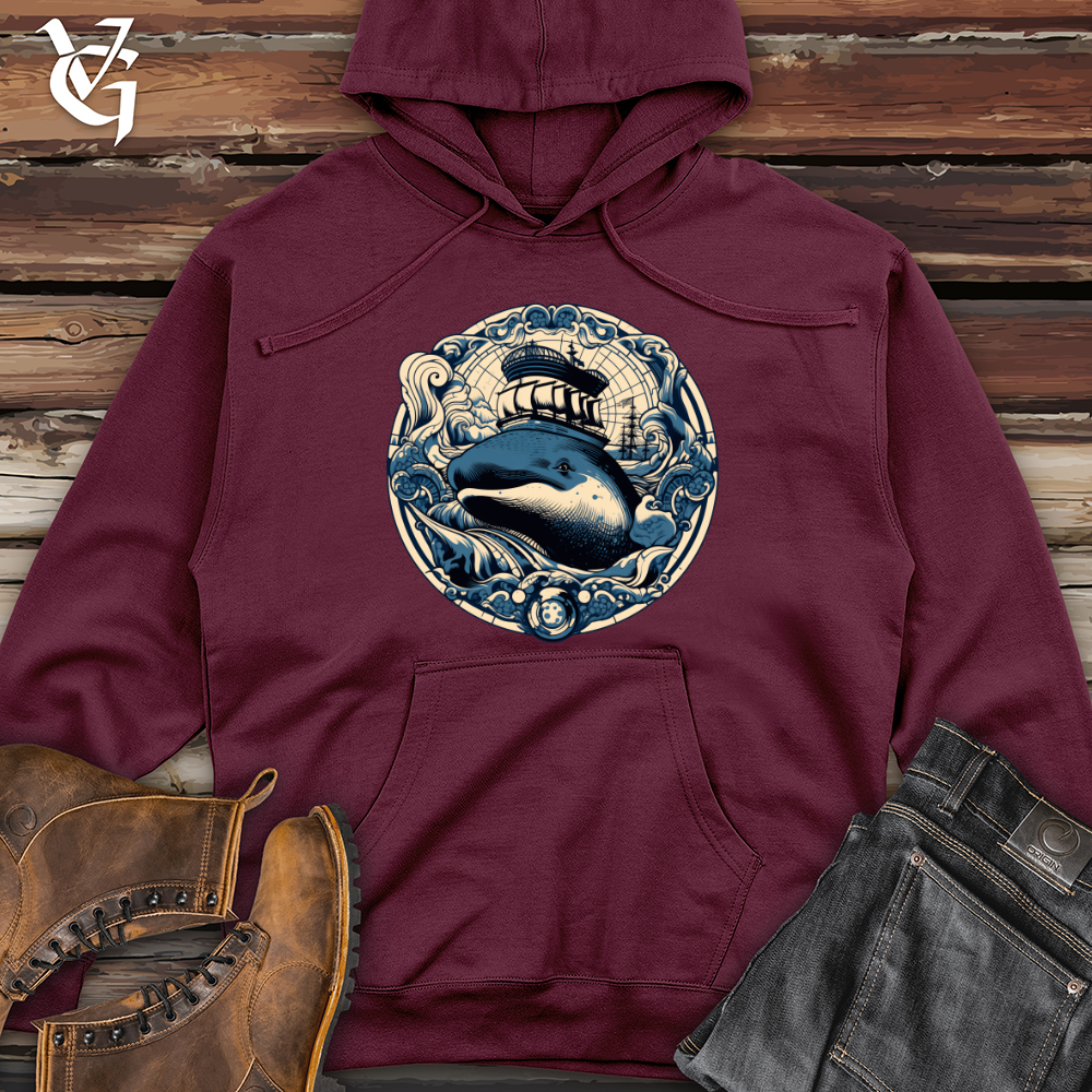 Viking Goods Whale Nautical Voyage Midweight Hooded Sweatshirt Maroon / L