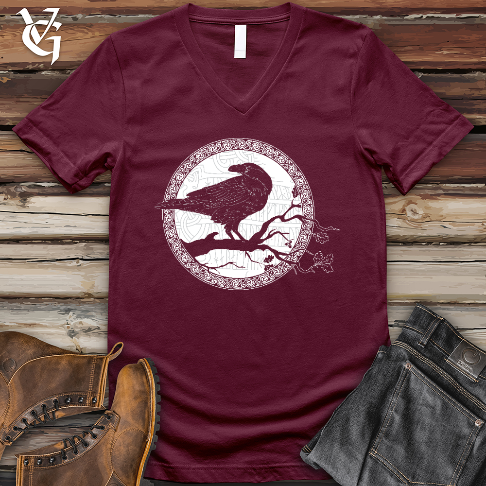 Viking Goods White Raven Winter V- Neck Tee Maroon / L