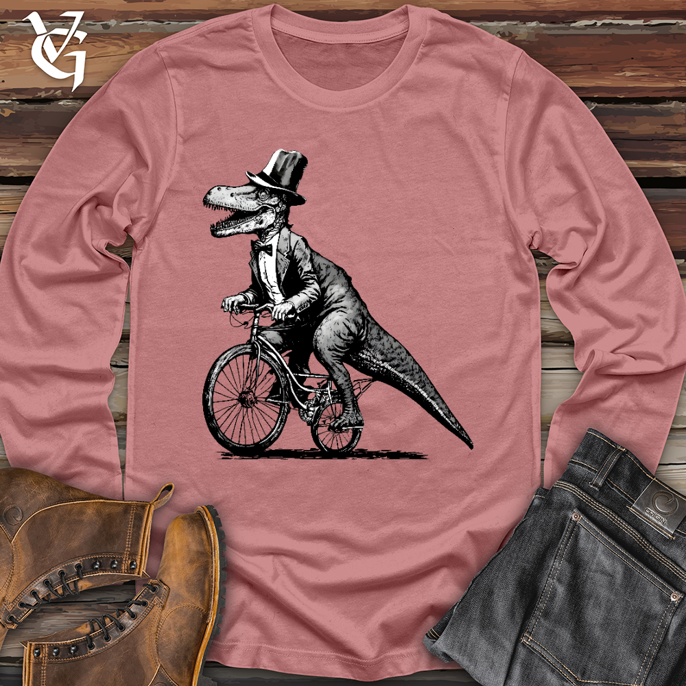 Viking Goods Dinosaur Riding a Bike Long Sleeve Mauve / L