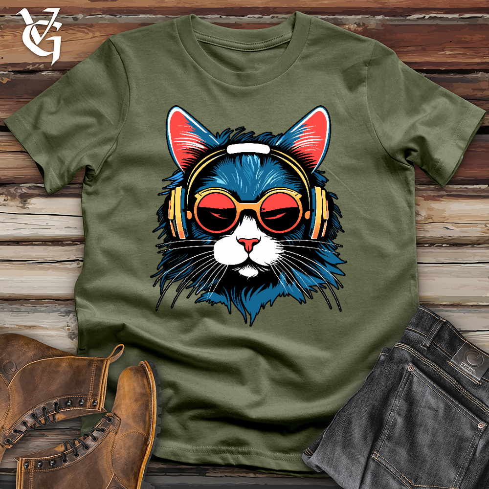 Viking Goods A Cat Wearing Sunglasses and Headphone Softstyle Tee Military Green / L