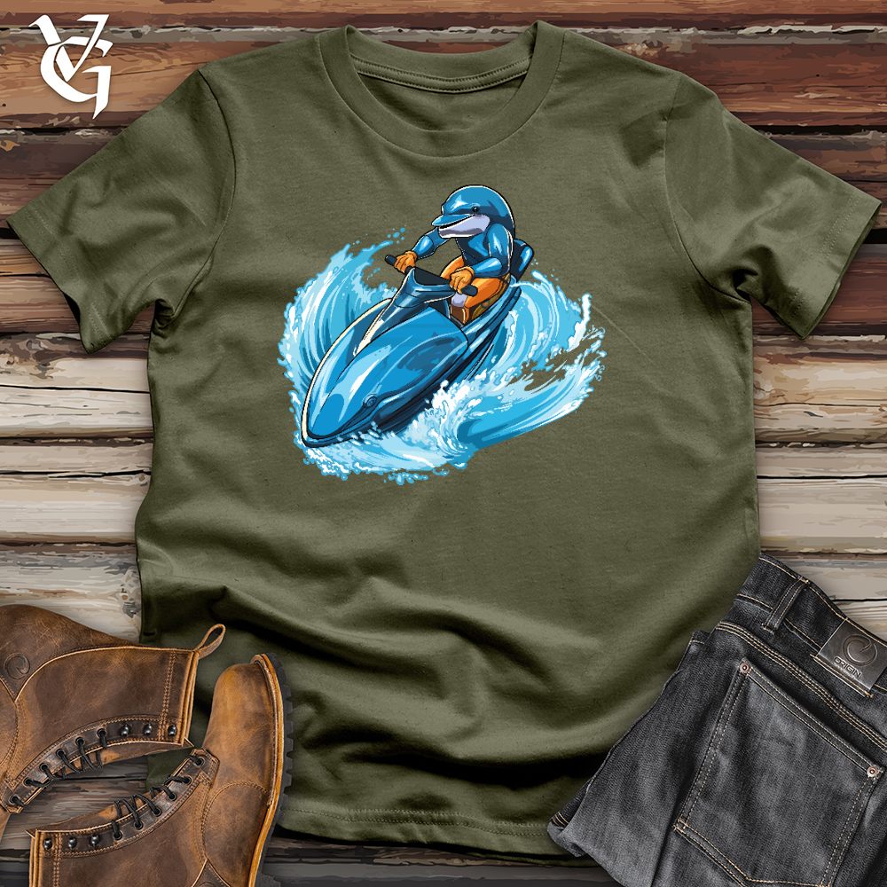 Viking Goods A Dolphin Driving a Jet Ski in the Ocean Cotton Tee Military Green / L