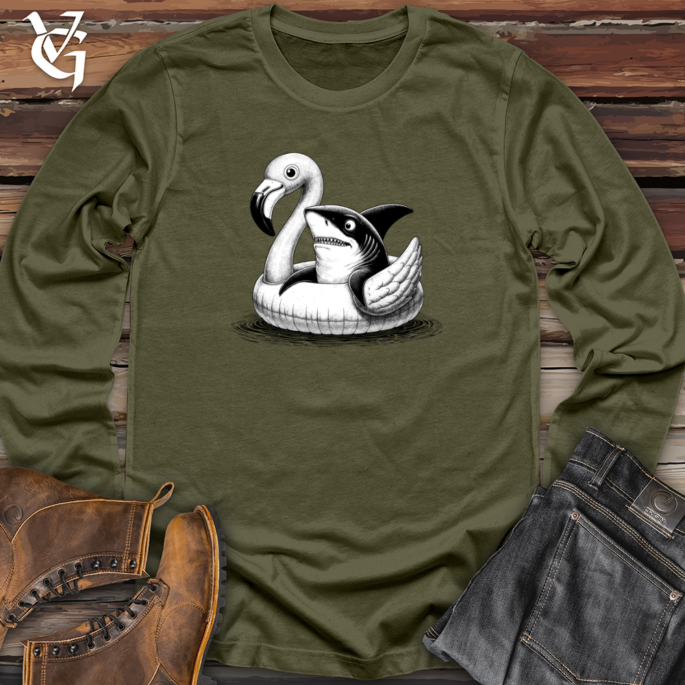 Viking Goods A Shark laying on top of a Flamingo Long Sleeve Military Green / L