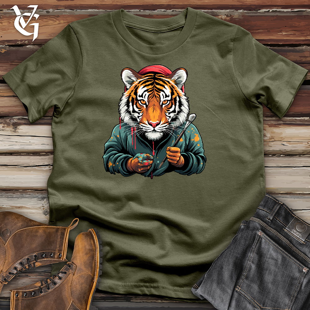 Viking Goods A Tiger With Painting Brush Cotton Tee Military Green / L