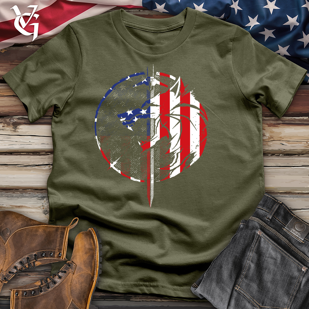 Viking Goods American Sword and Wolf Cotton Tee Military Green / L