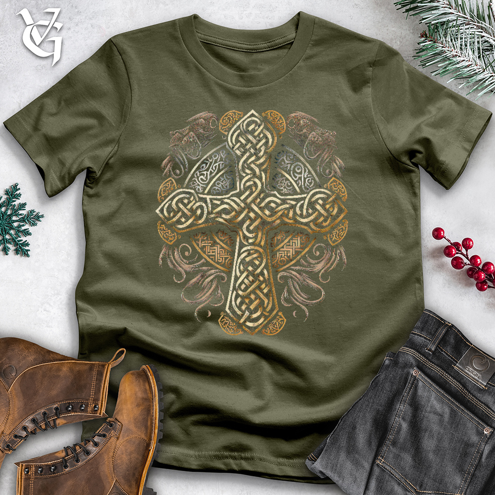 Viking Goods Ancient Celtic Cross Cotton Tee Military Green / L