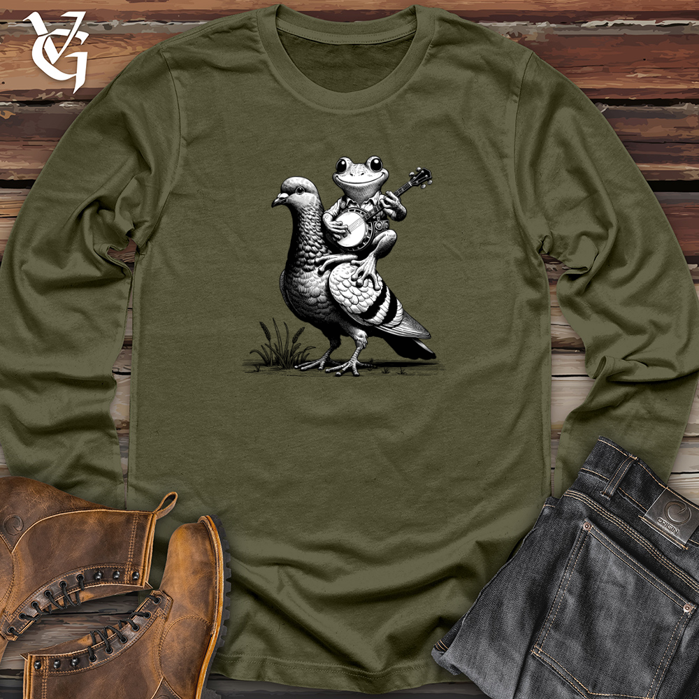 Viking Goods Banjo Frog On a Pigeon Long Sleeve Military Green / L