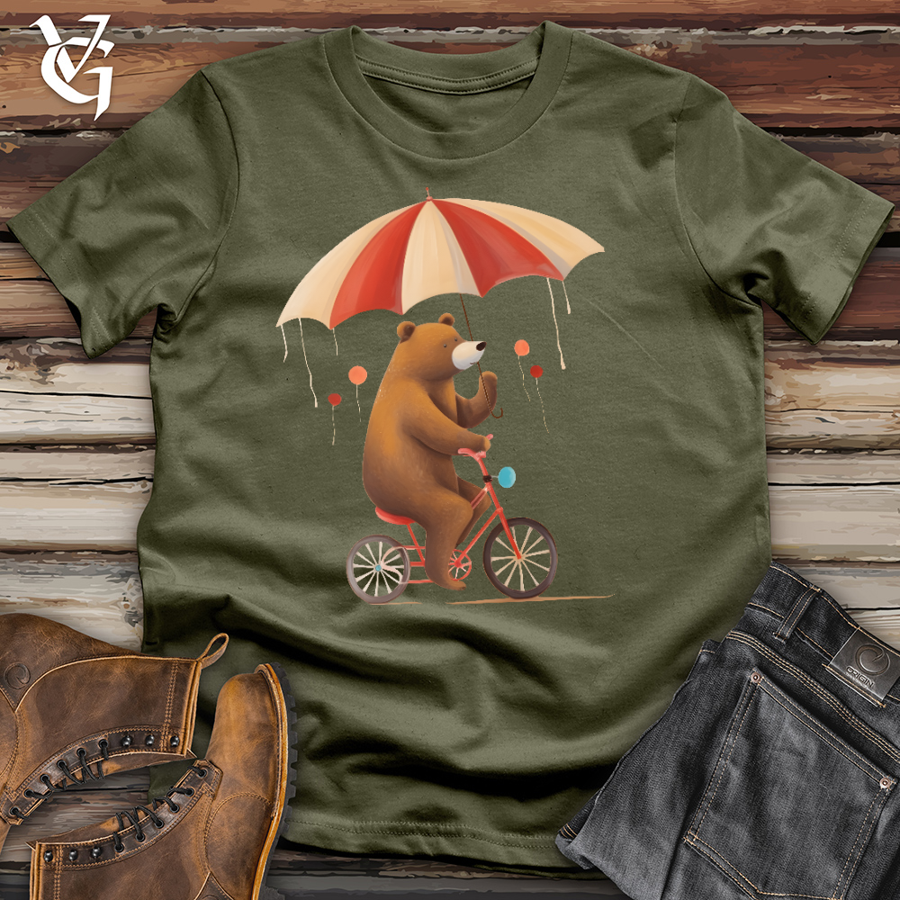 Viking Goods Bear Biking In The Rain Cotton Tee Military Green / L