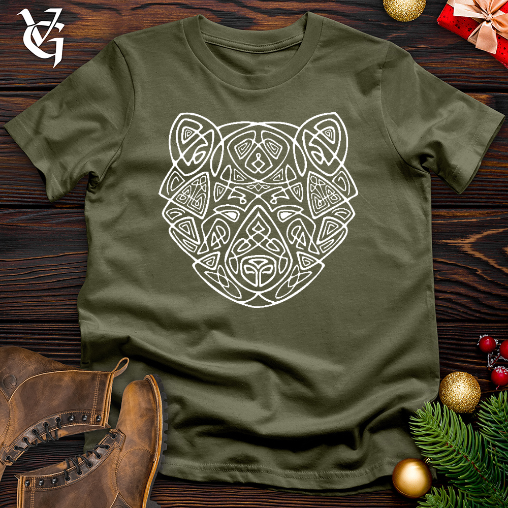 Viking Goods Bear Head Celtic Style Cotton Tee Military Green / L