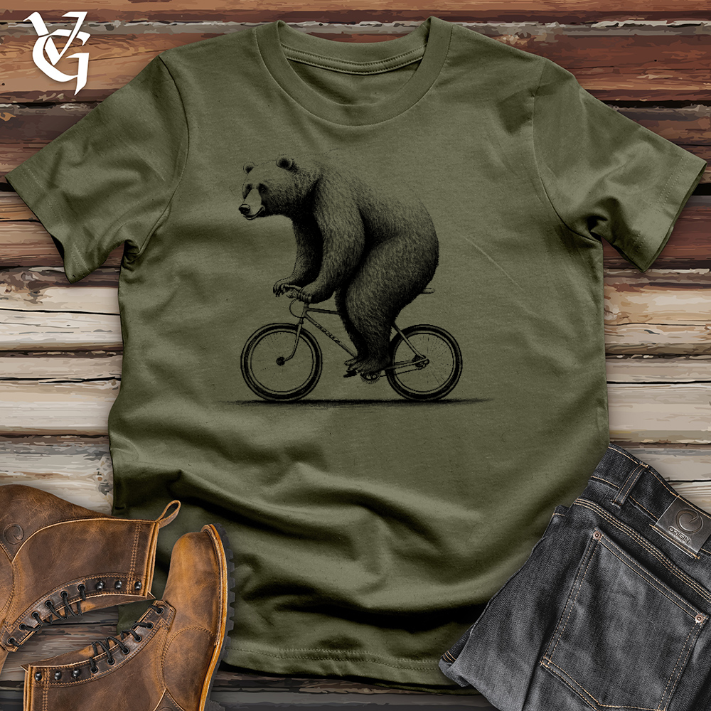 Viking Goods Bear Riding Bike Cotton Tee Military Green / L