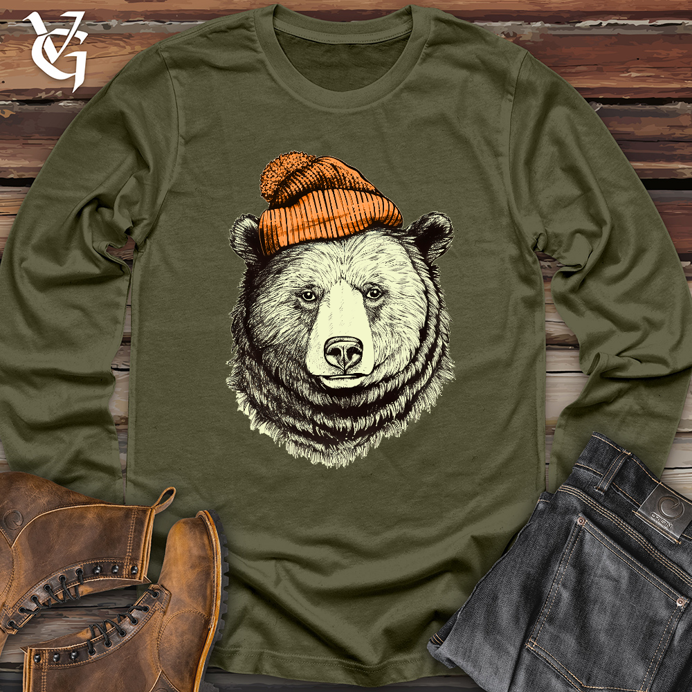 Viking Goods Bear Wearing Hunters Beanie Long Sleeve Military Green / L