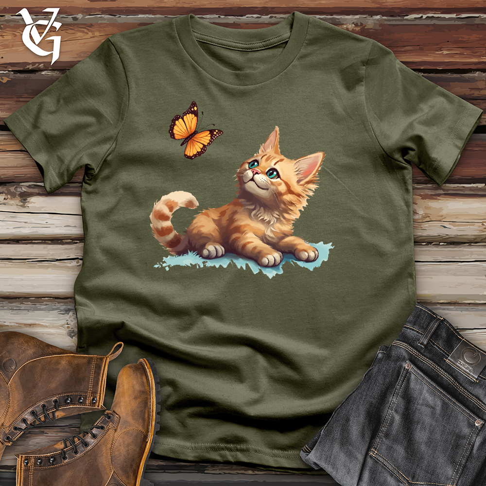 Viking Goods Cat and Butterfly Cotton Tee Military Green / L
