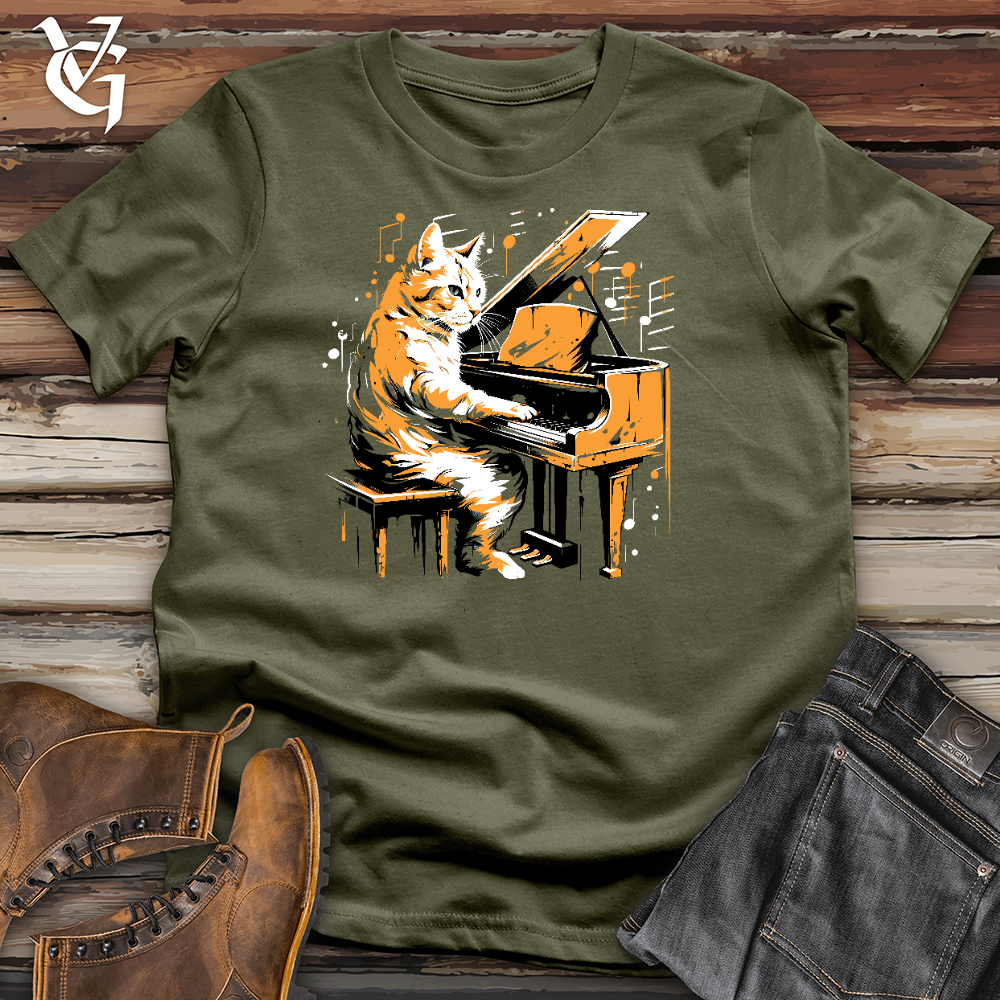 Viking Goods Cat Playing Music Cotton Tee Military Green / L