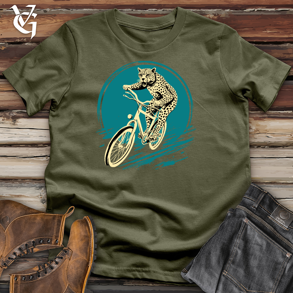 Viking Goods Cheetah Riding On A Bike Cotton Tee Military Green / L