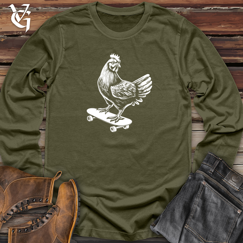 Viking Goods Chicken on a Skateboard Long Sleeve Military Green / L