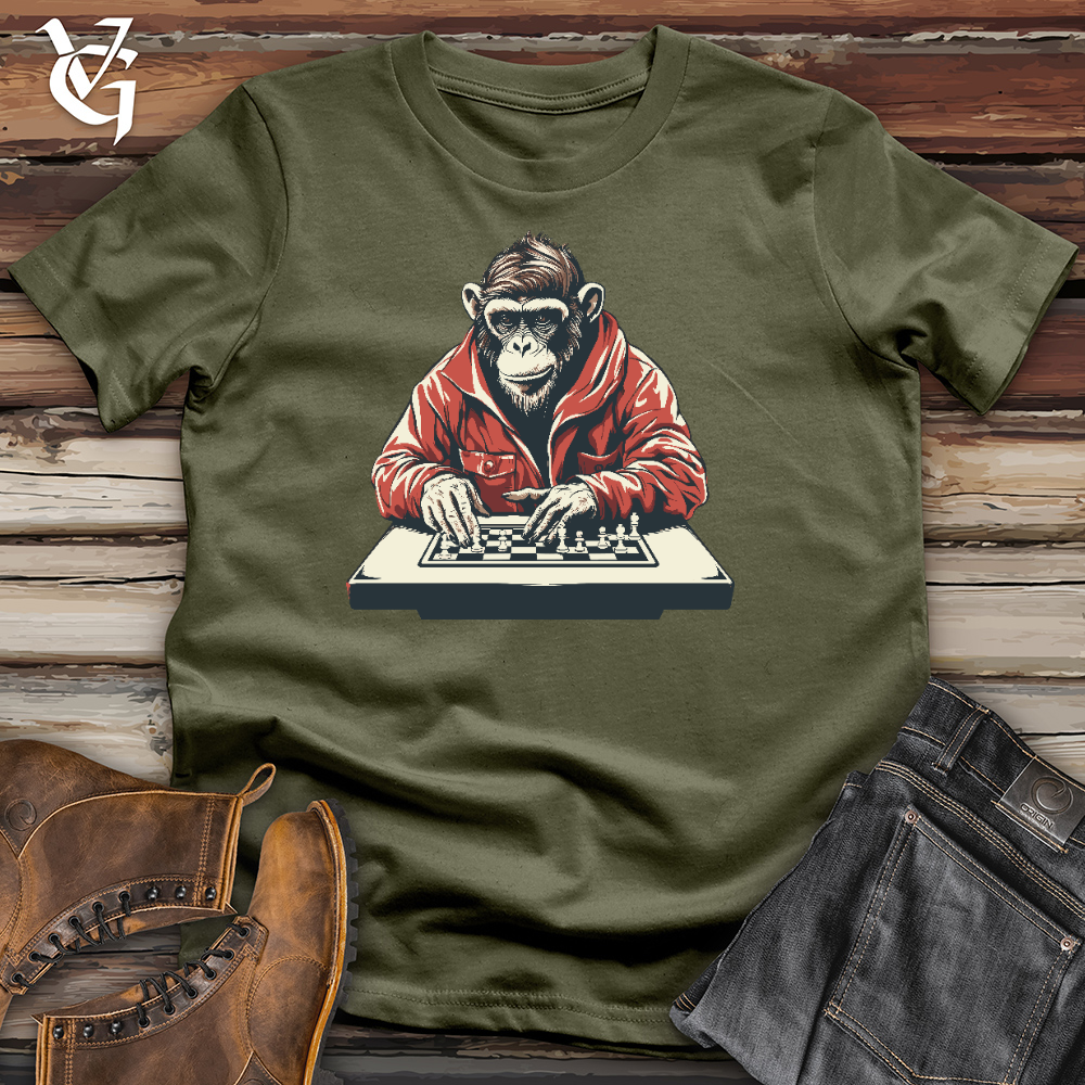 Viking Goods Chimp Playing Chess Cotton Tee Military Green / L