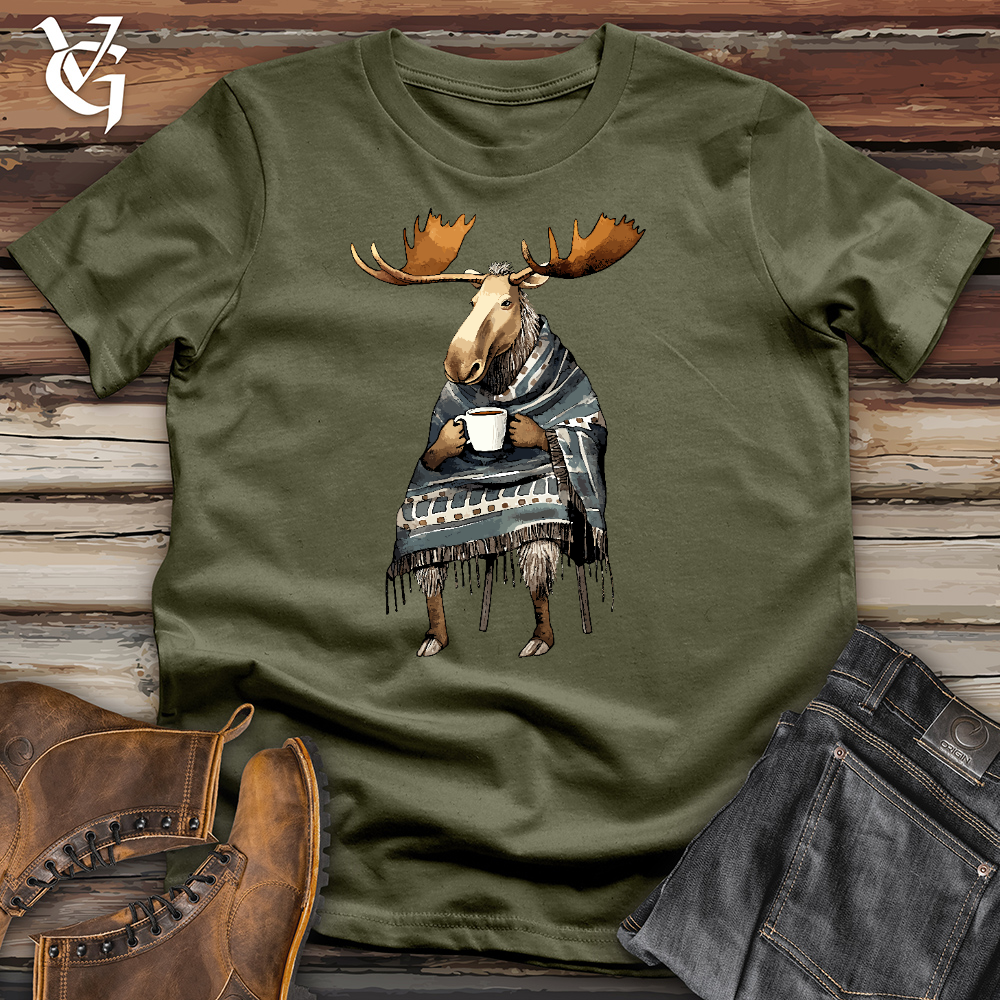 Viking Goods Coffee Drinking Moose Cotton Tee Military Green / L