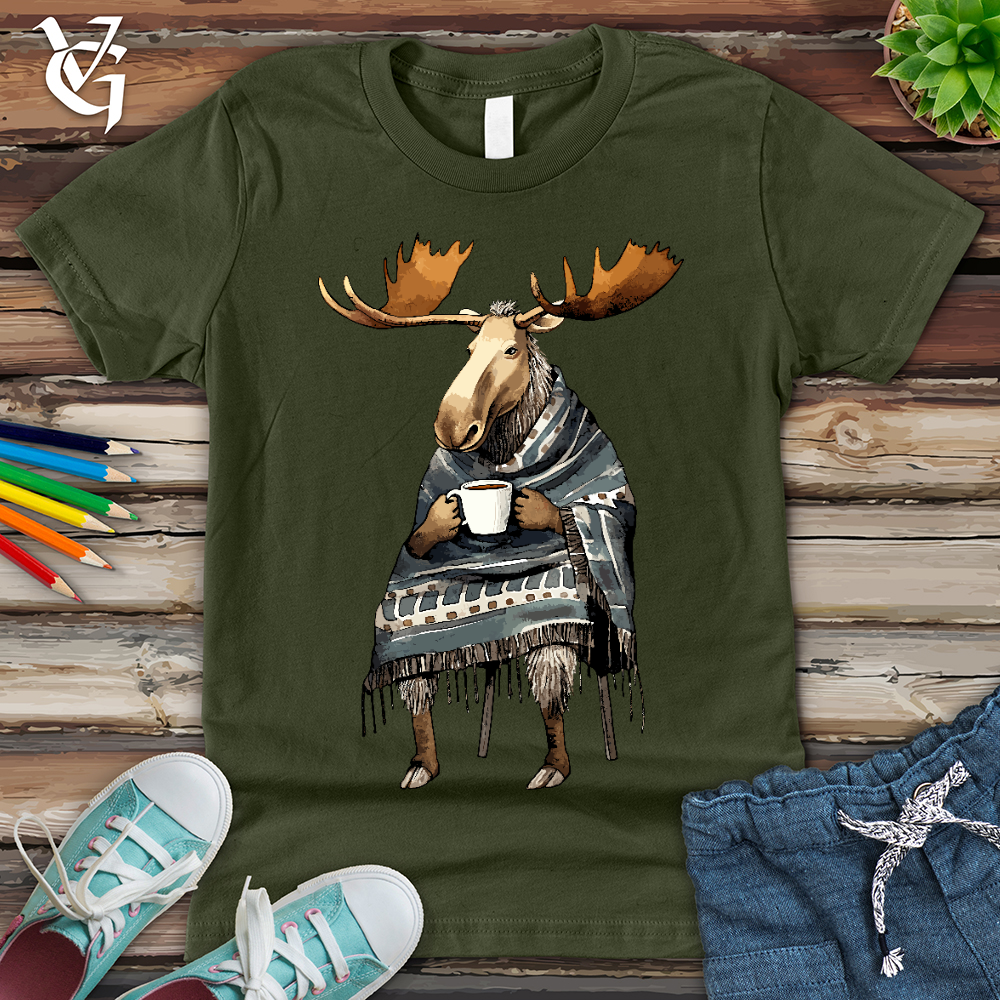Viking Goods Coffee Drinking Moose Youth Tee Military Green / L