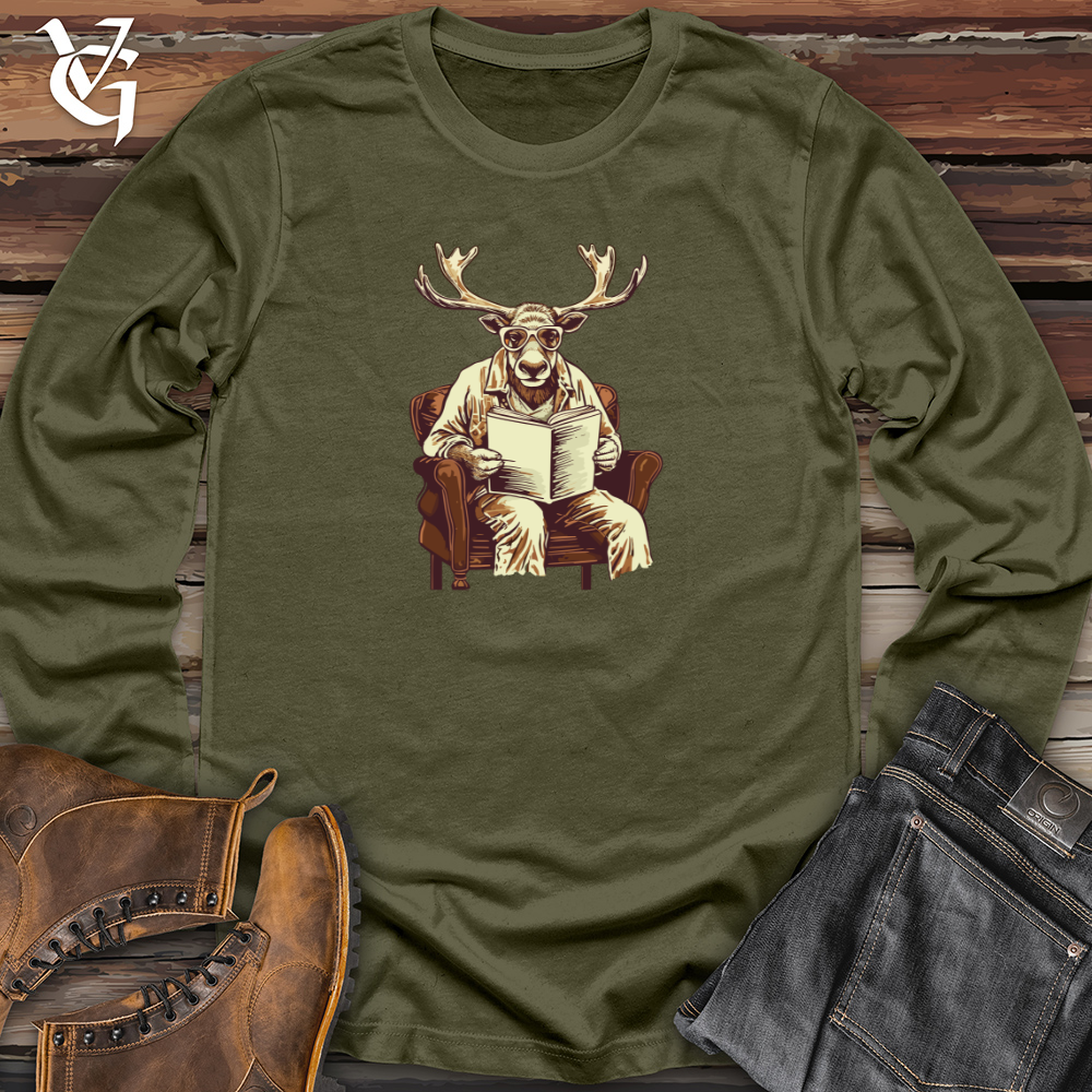 Viking Goods Cozy Moose Reader Long Sleeve Military Green / L
