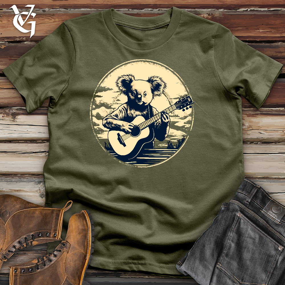 Viking Goods Cute Raccoon Playing Guitar Cotton Tee Military Green / L