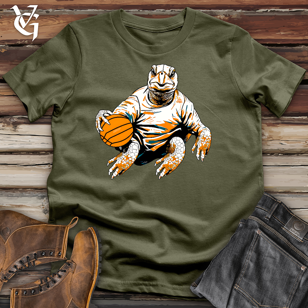 Viking Goods Cute Turtle Holding a Basketball Cotton Tee Military Green / L