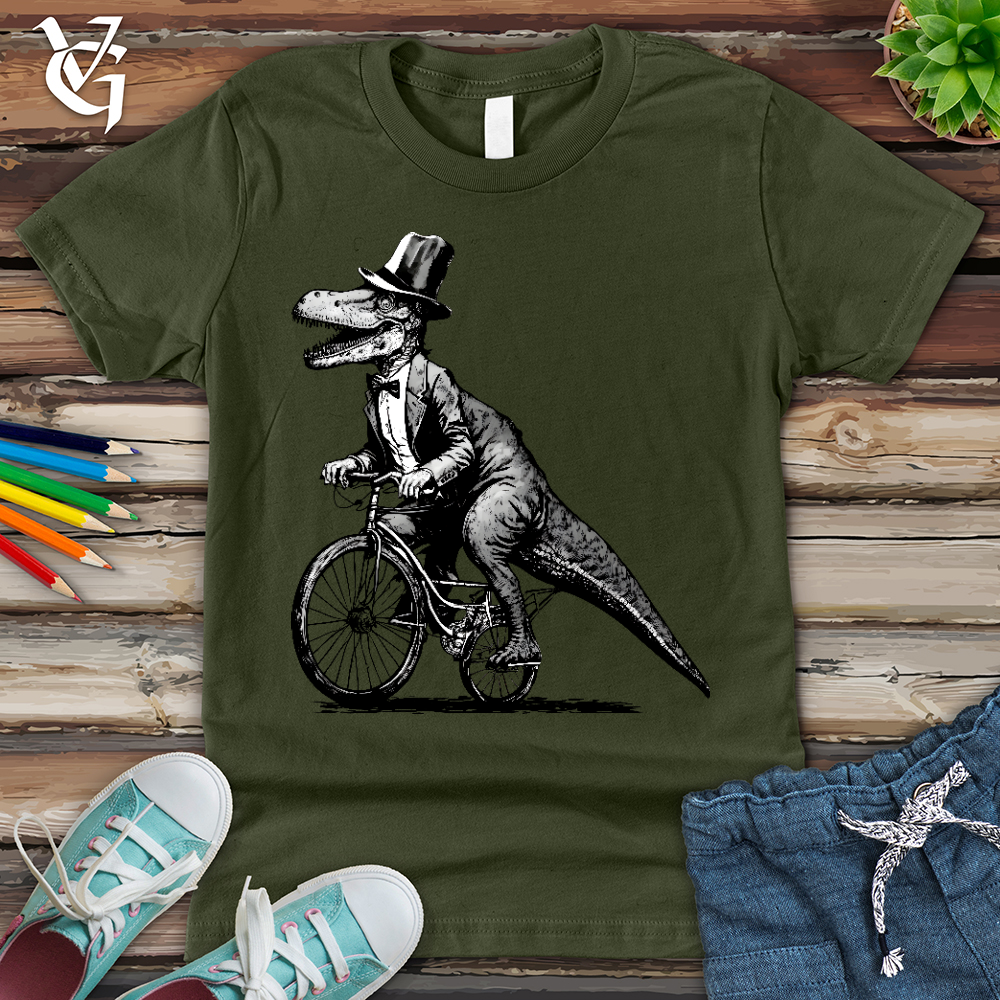 Viking Goods Dinosaur Riding a Bike Youth Tee Military Green / L